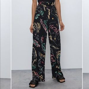 A playful modern wide-leg, high waist trousers